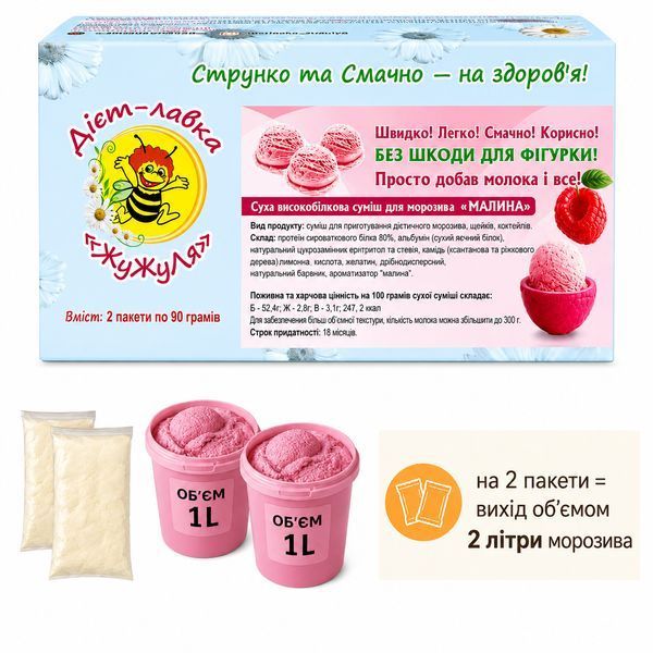 Мороженое протеиновое без сахара (сухая смесь) "Малина" ТМ ЖуЖуля, 180 г 7128 фото