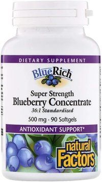 BlueRich Super Strength Natural Factors Концентрат чорниці 500 мг натуральна добавка 90 капсул 6175 фото