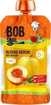 Пюре фруктове без цукру яблуко-персик для дітей від 5 місяців, Bob Snail 250 г 2744 фото