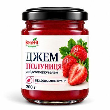 Джем без цукру полуничний, ТМ Benefit, 200 г 7257 фото