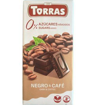 Шоколад чорний без цукру та без глютену з кавою Torras 75 г 1388 фото