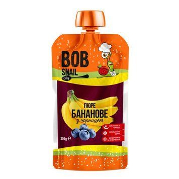 Пюре фруктове без цукру банан - чорниця, Bob Snail 250 г 2787 фото