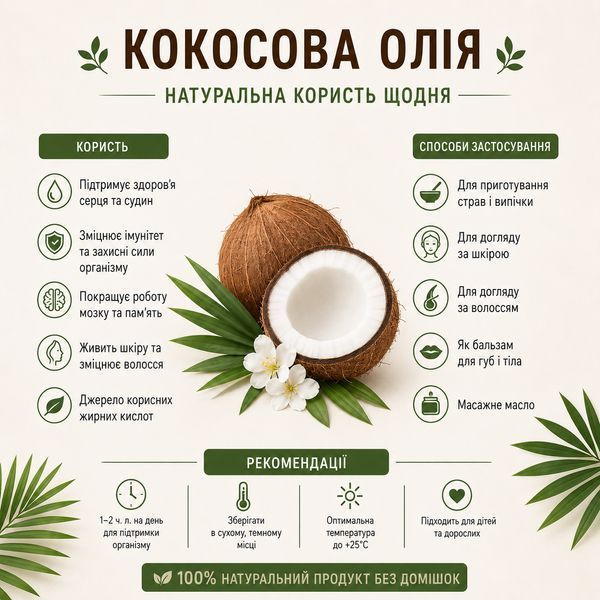 Олія кокосова нерафінована першого холодного віджиму ТМ BeneFit 1 л 5112 фото