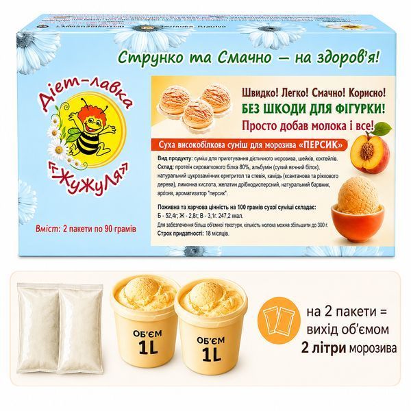 Мороженое протеиновое без сахара (сухая смесь) "Персик" ТМ ЖуЖуля, 180 г 7122 фото