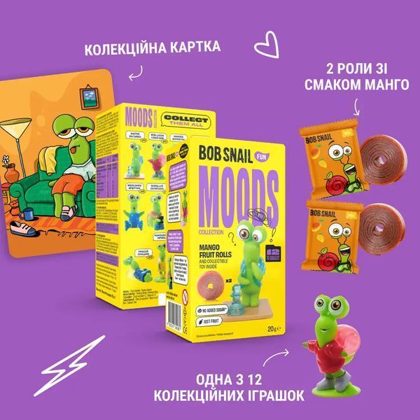 Натуральні цукерки манго з іграшкою Fun Moods та карткою, Bob Snail 20 г 7226 фото